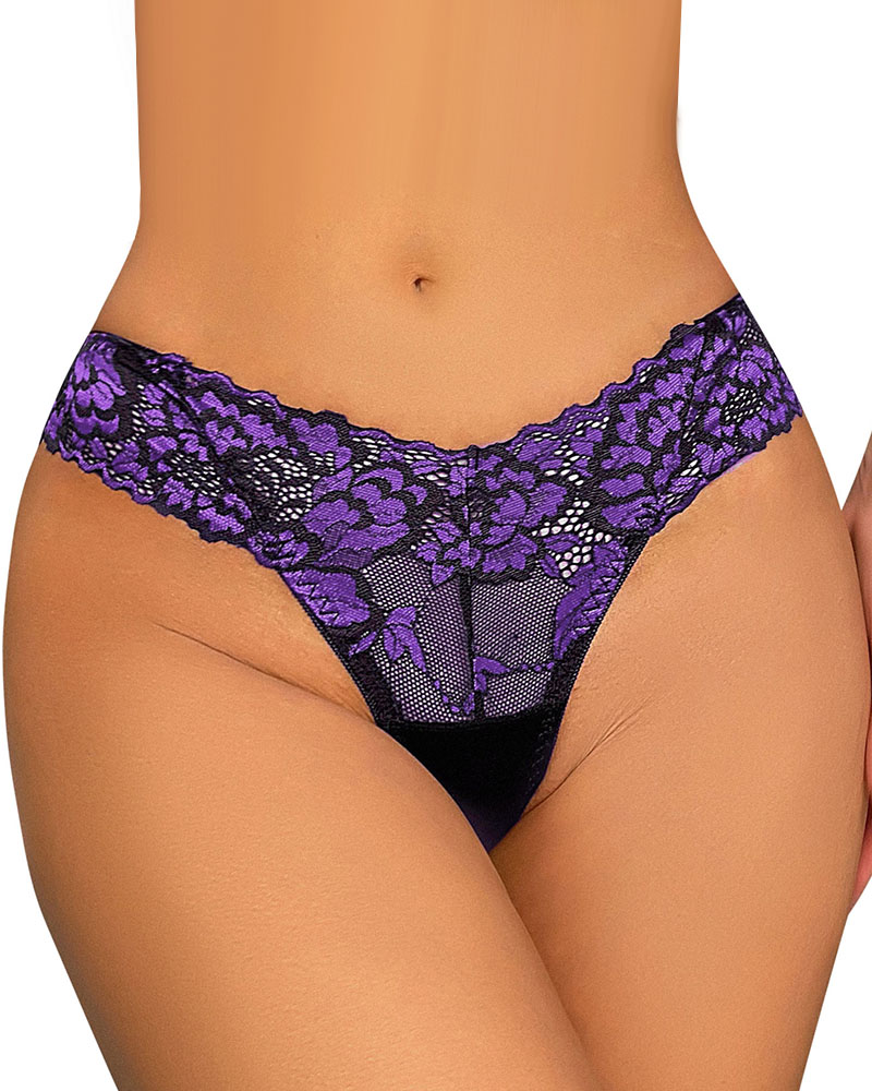 

Crochet Lace Sheer Mesh Panty, Purple