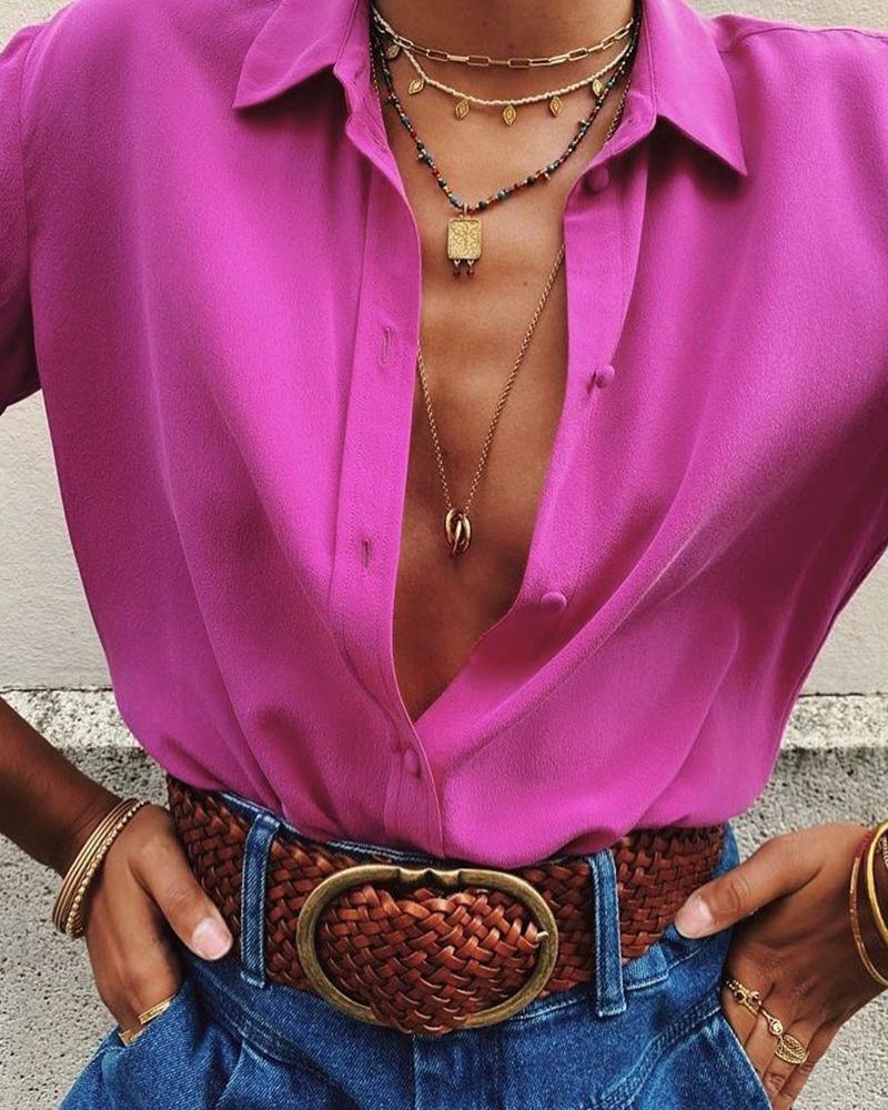 

Buttoned Long Sleeve Casual Shirt, Hot pink