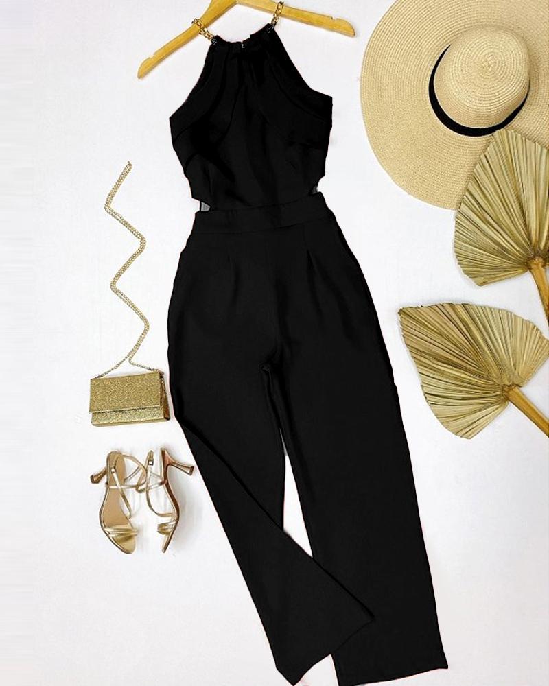 

Chain Strap Ruched Wide Leg Jumpsuit, Black
