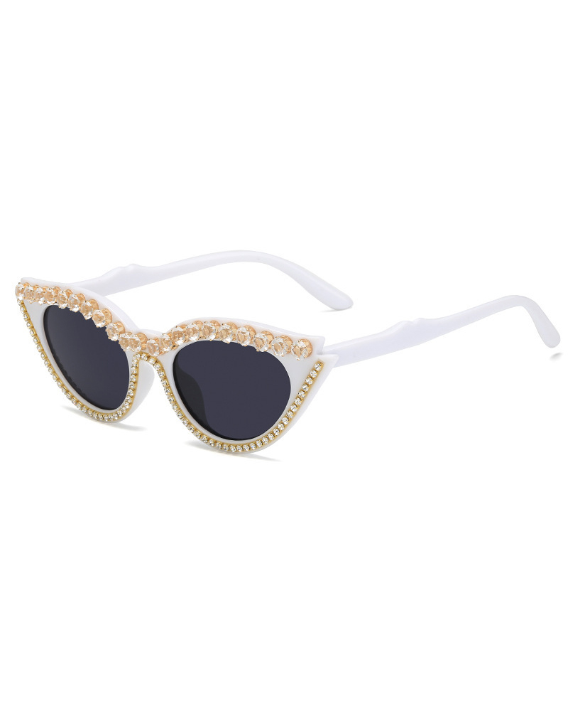 

1Pair Rhinestone Cat Eye Frame Sunglasses, White