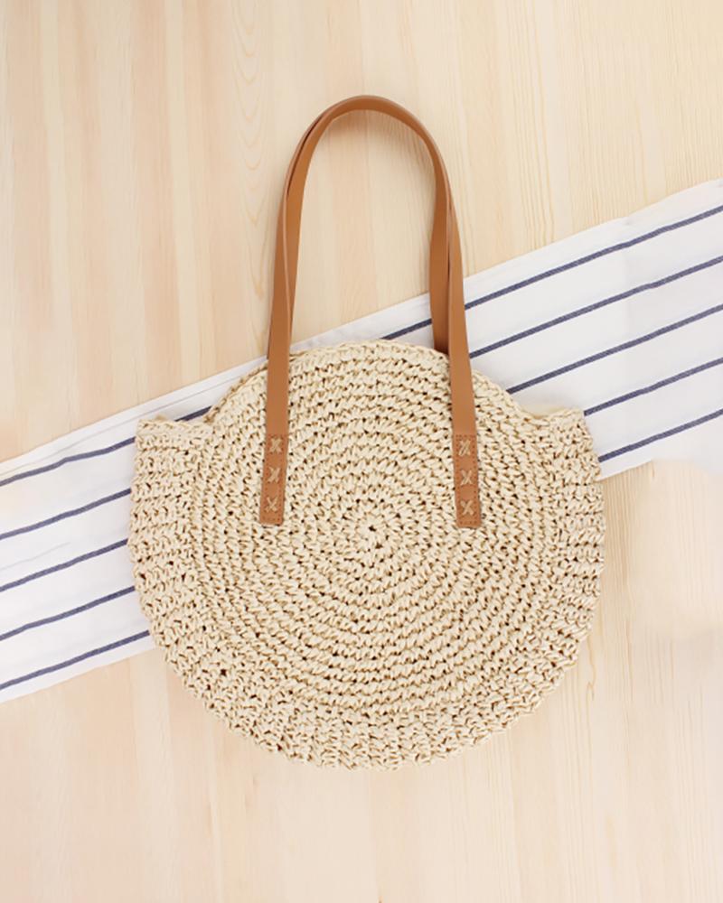 

Boho Woven Straw Round Rattan Shoulder Bags, Beige