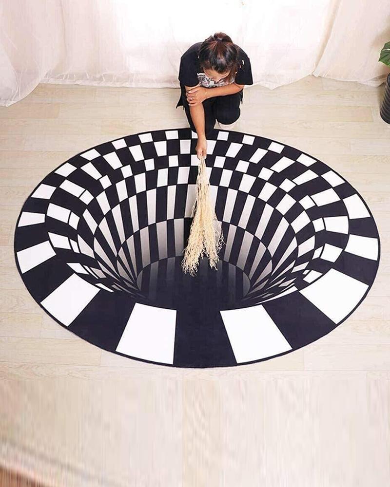 

3D Carpet Bottomless Hole Optical Illusion Area Rug Checkered Vortex Optical Illusions Rug for Home Bedroom Floor Mat 40 cm in Diameter, Style1