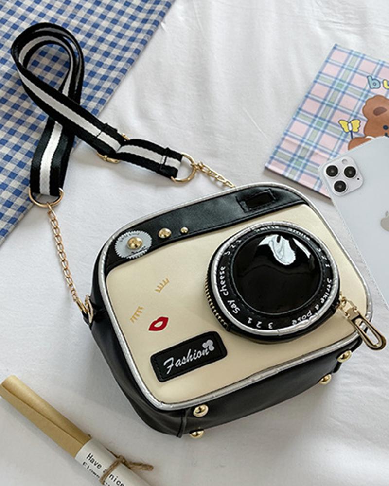

Camera Shaped Zipper Design Funny Crossbody Bag, Black