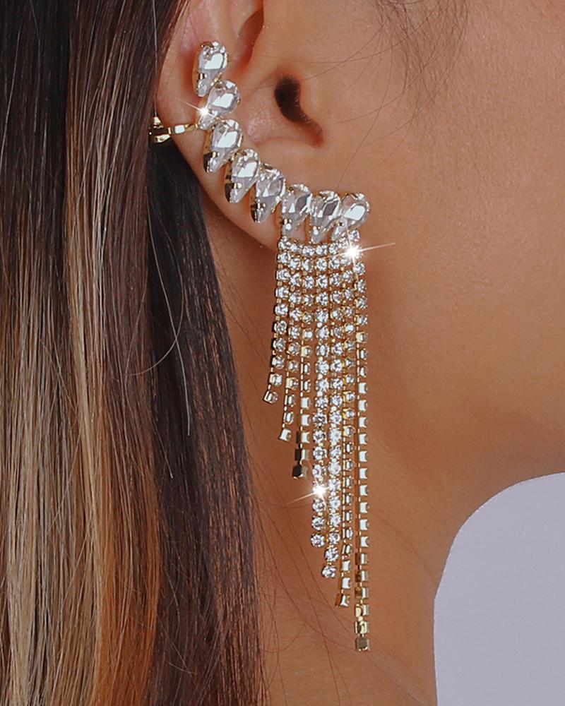 

1Pair Rhinestone Tassel Ear Climbers, Gold