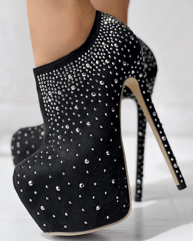 

Rhinestone Decor Platform Stiletto Heel Pumps, Black