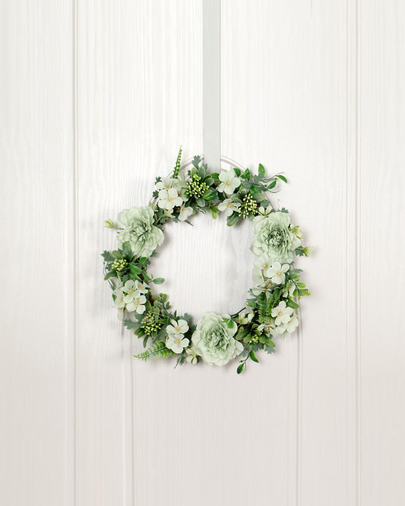 

Camellia Flower Wreath Artificial Garland Wreath Handmade Home Decoration For Wedding Christmas Party, Green
