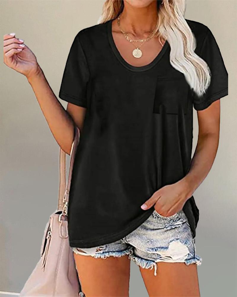 

Pocket Detail Short Sleeve Casual T-shirt, Black