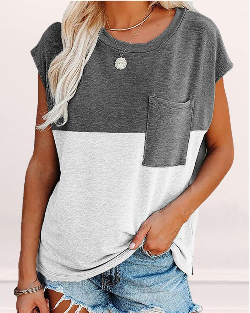 

Colorblock Pocket Detail Casual T-shirt, White