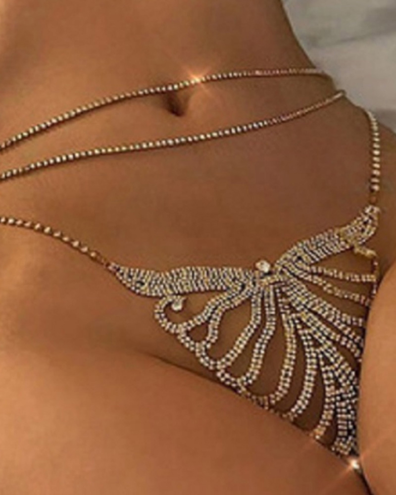 

Layered Rhinestone Design Body Chain, Gold