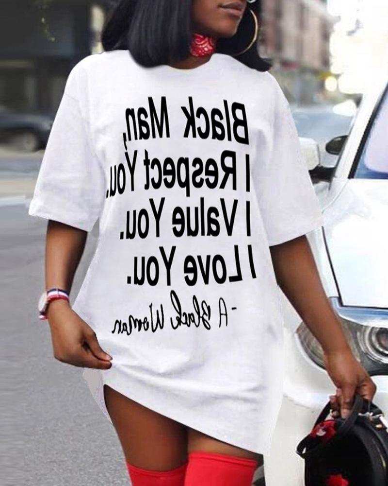 

Letter Print Half Sleeve Casual T-shirt, White