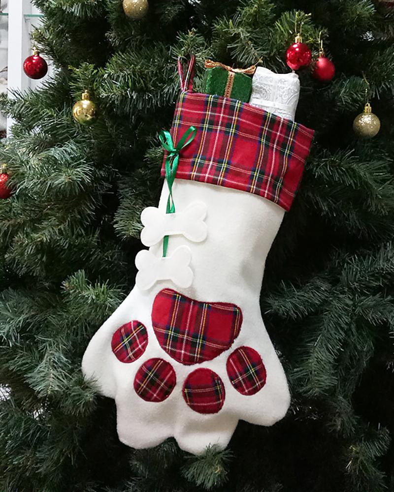 

1PCS Christmas Plaid Paw Pattern Socks Ornaments, Style1