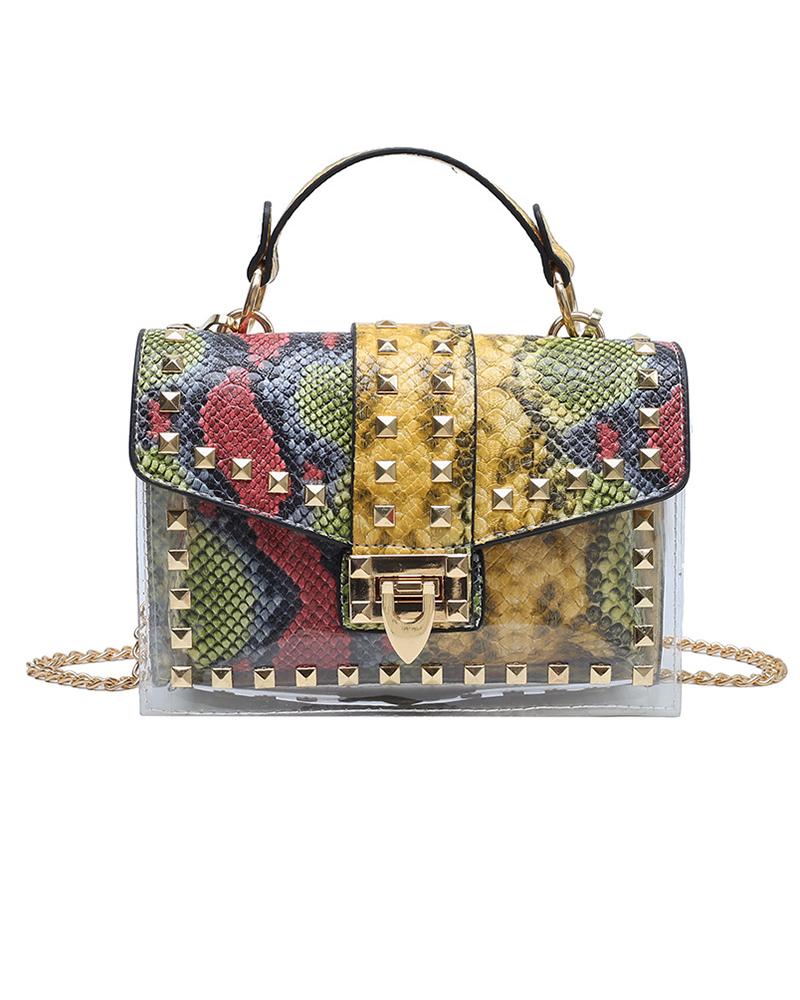 

Studded Clear Satchel With Inner Bag, Green