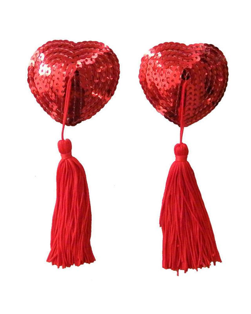 

1Pair/2Pairs Heart Shaped Sexy Women Toy Sequin Pasties Tassel Breast Bra Naughty Lingerie Reusable Nipple Covers, Red
