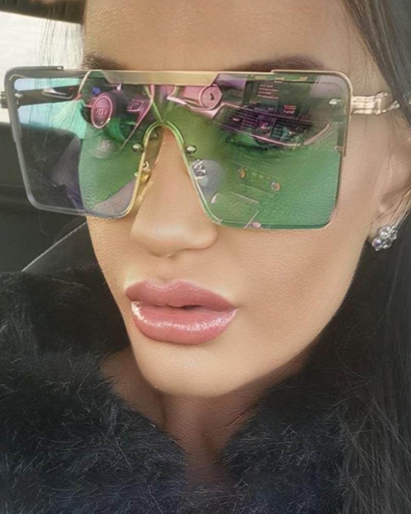 

Tinted Square Metal Frame Sunglasses, Green