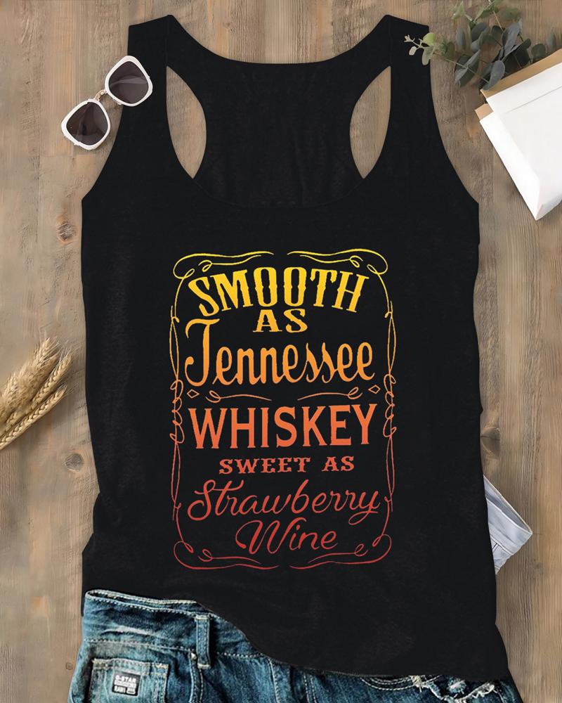 

Plus Size Smooth As Tennessee Whiskey Sweet As Strawberry Wine Print Racer Back Casual Tank Top, Black