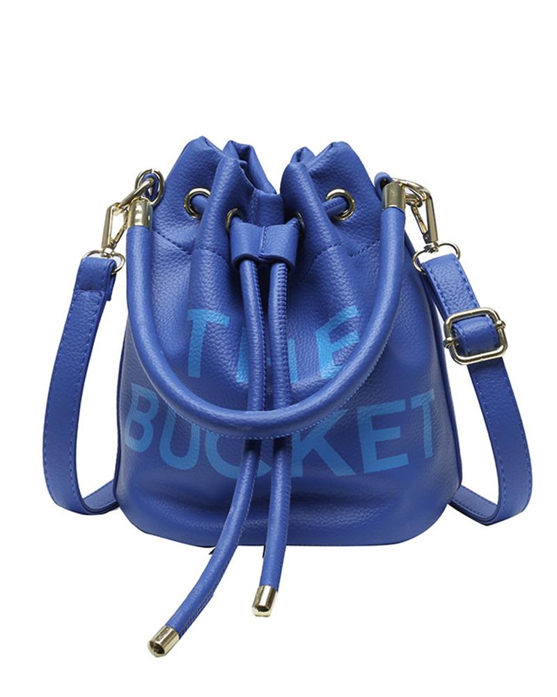 

Letter Pattern Drawstring Bucket Bag, Dark blue