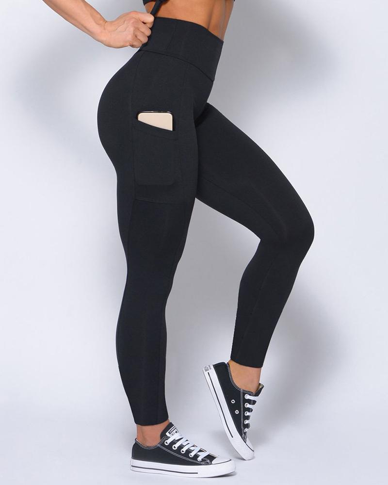 

Pocket Design High Waist Butt Lifting Yoga Pants, Black