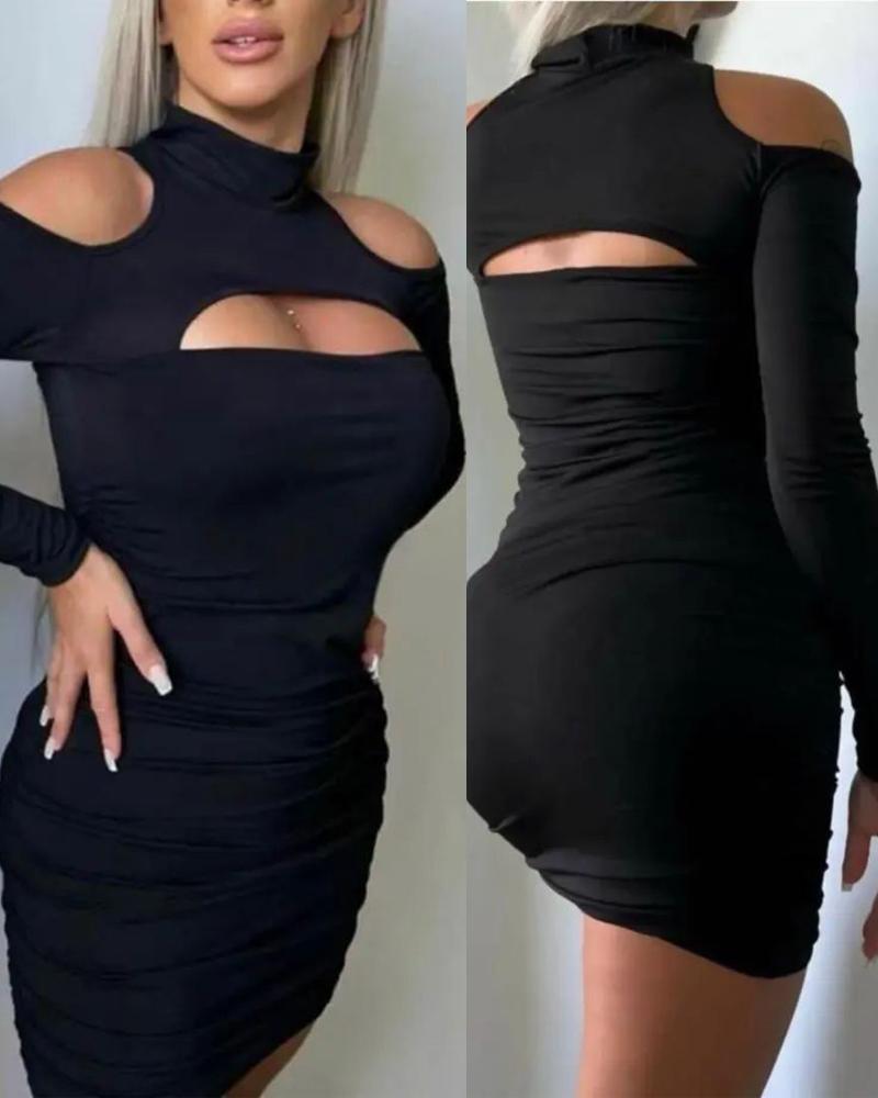 

Cold Shoulder Ruched Cutout Bodycon Dress, Black