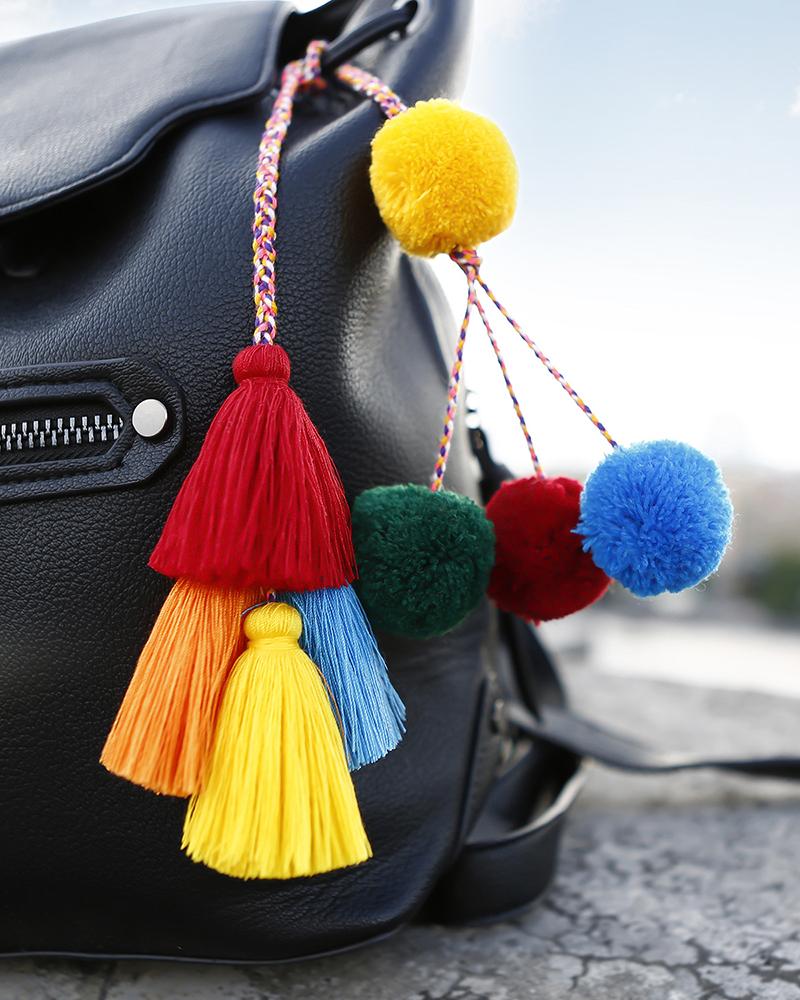 

Tassel Pom Pom Decor Bag Accessories Key Ring, Yellow