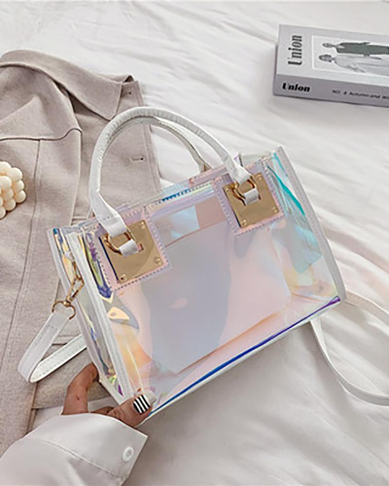 

Clear Satchel Bag With Inner Pouch, White
