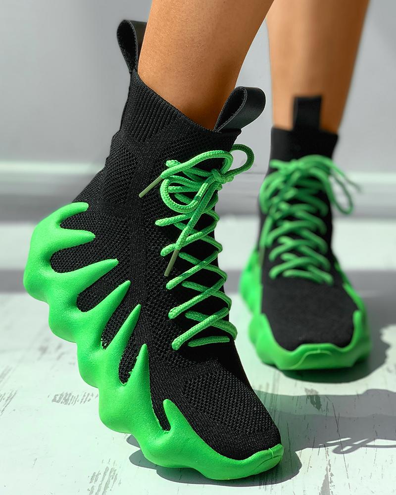 

Knit Breathable Lace-up Colorblock Sneaker, Green