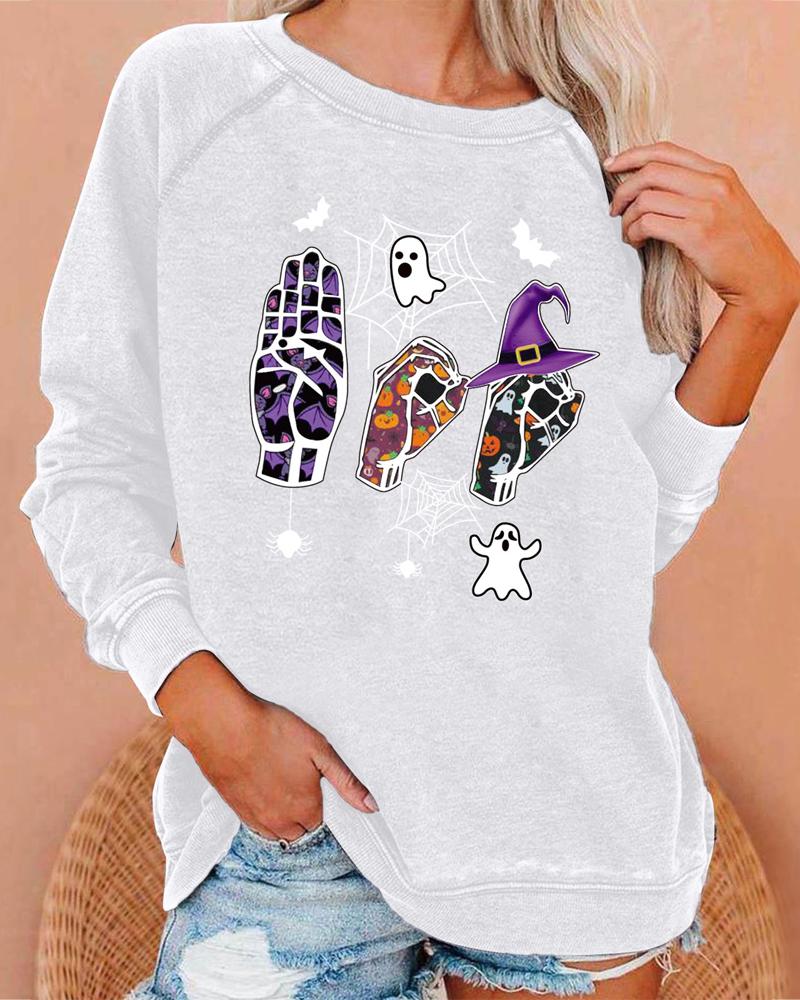 

Halloween Graphic Print Long Sleeve Top, White
