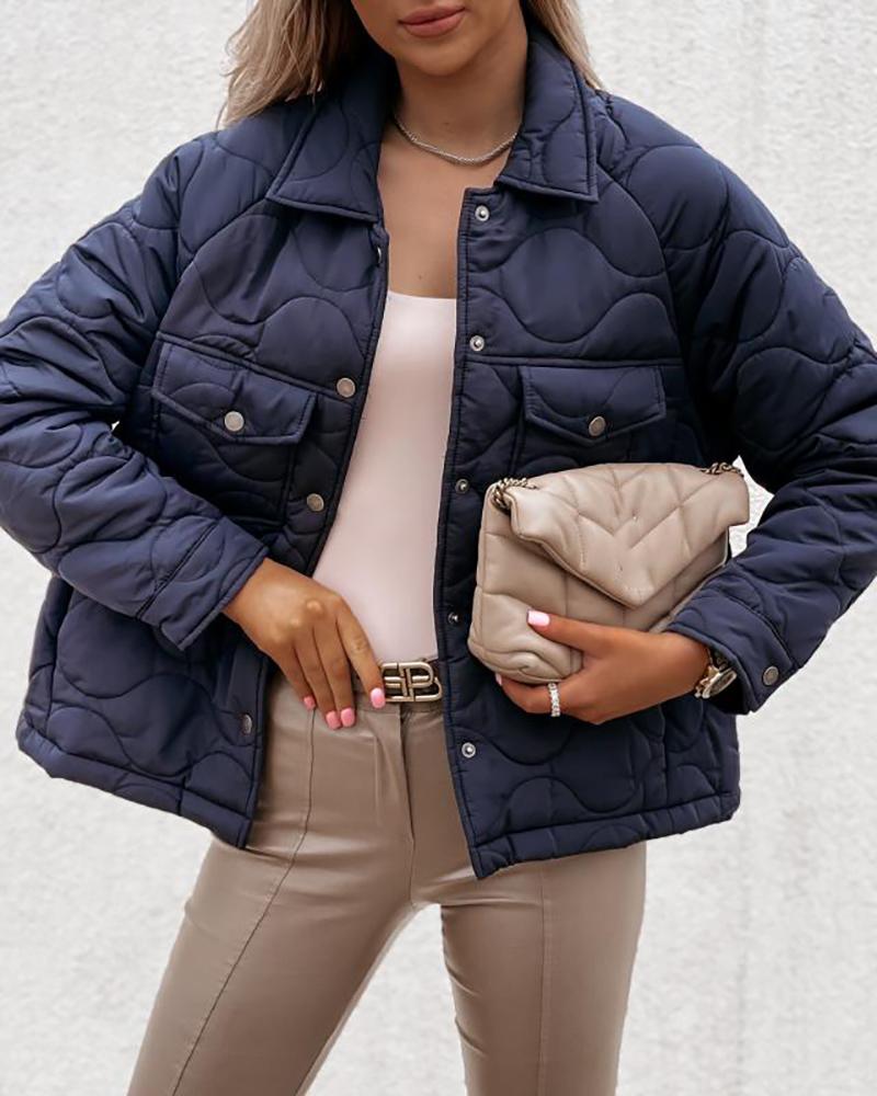 

Pocket Button Design Long Sleeve Coat, Blue