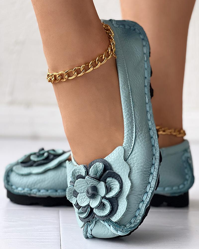 

Floral Pattern Comfort Casual Loafers, Light blue