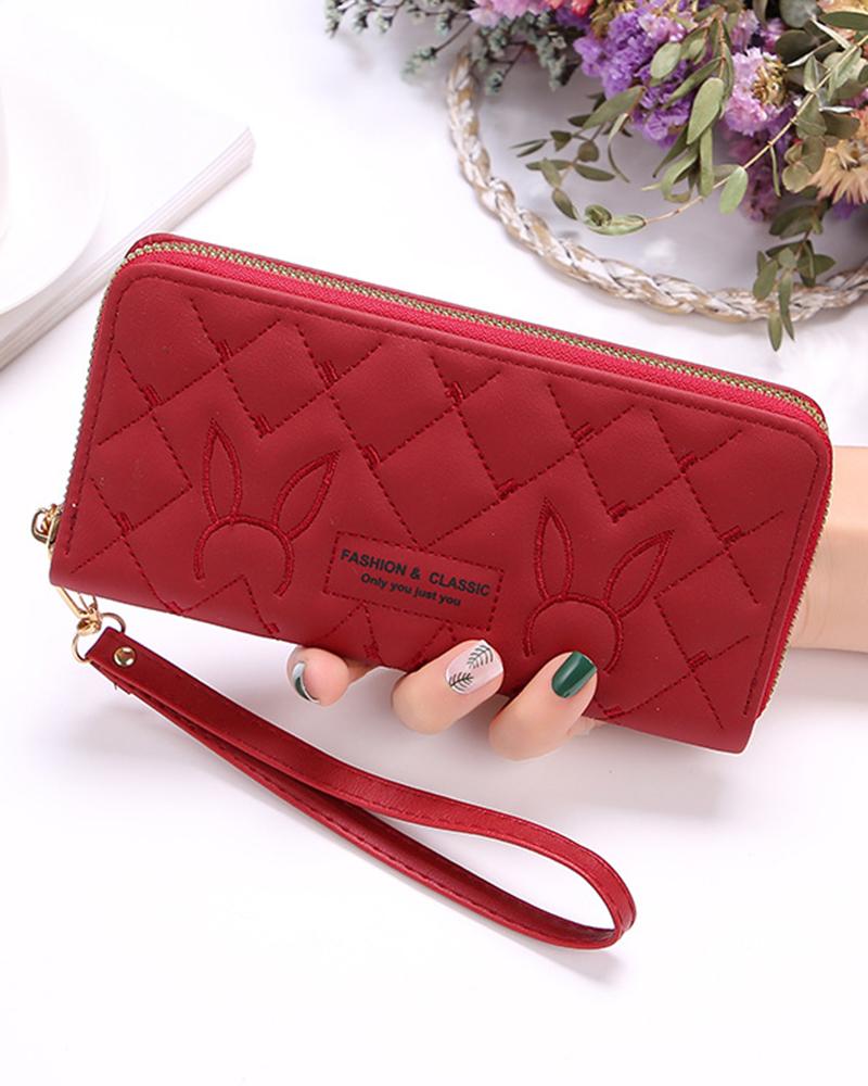 

Rabbit Pattern Quilted Zipper Purse, Red