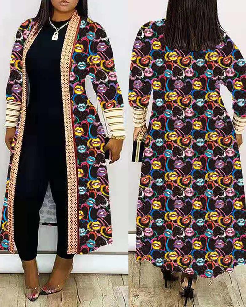 

Lip Cheetah Print Long Sleeve Longline Coat, Black