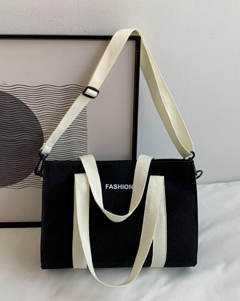 

Letter Pattern Square Canvas Tote Bags, Black