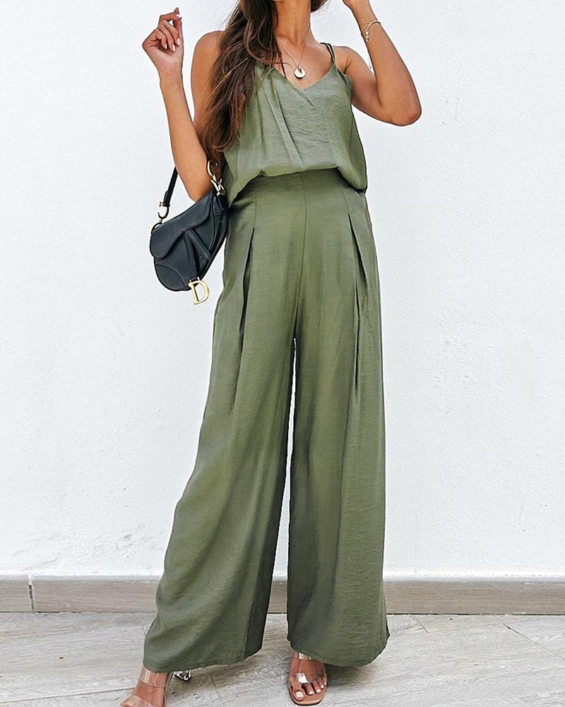 

Ruched Sleeveless Wide Leg Jumpsuit, Army green