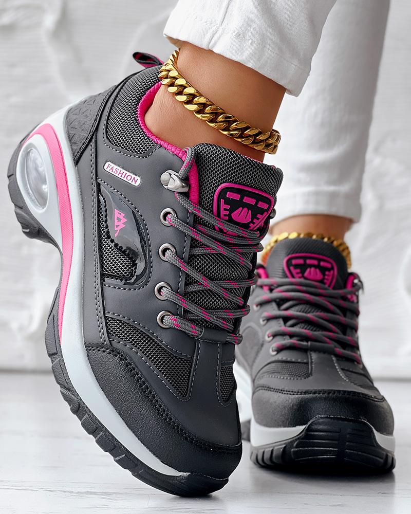 

Colorblock Lace-up Round Toe Sneakers, Dark grey