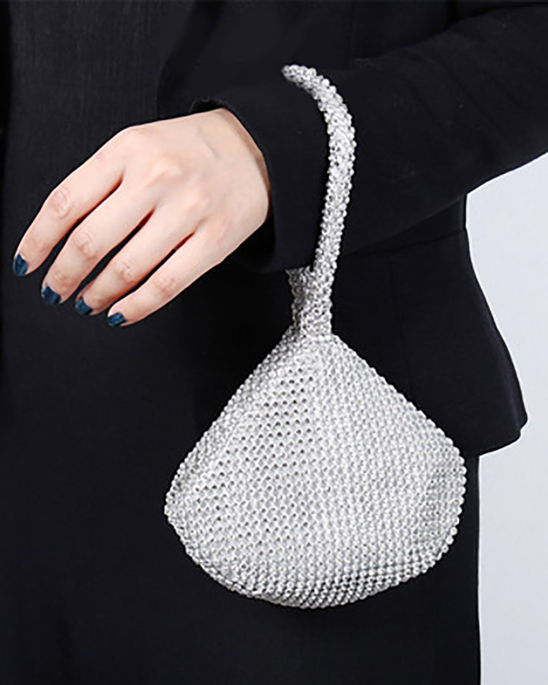 

Triangle Design Full Rhinestones Evening Bag, Silver