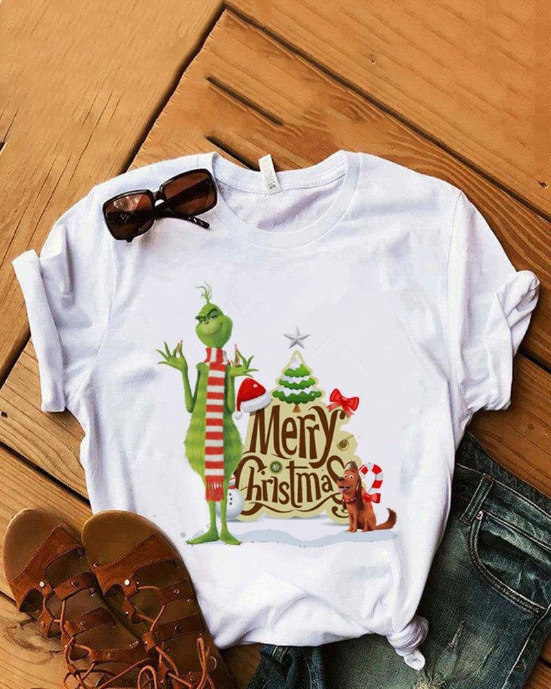 

Christmas Short Sleeve Grinches Print Top, Style1