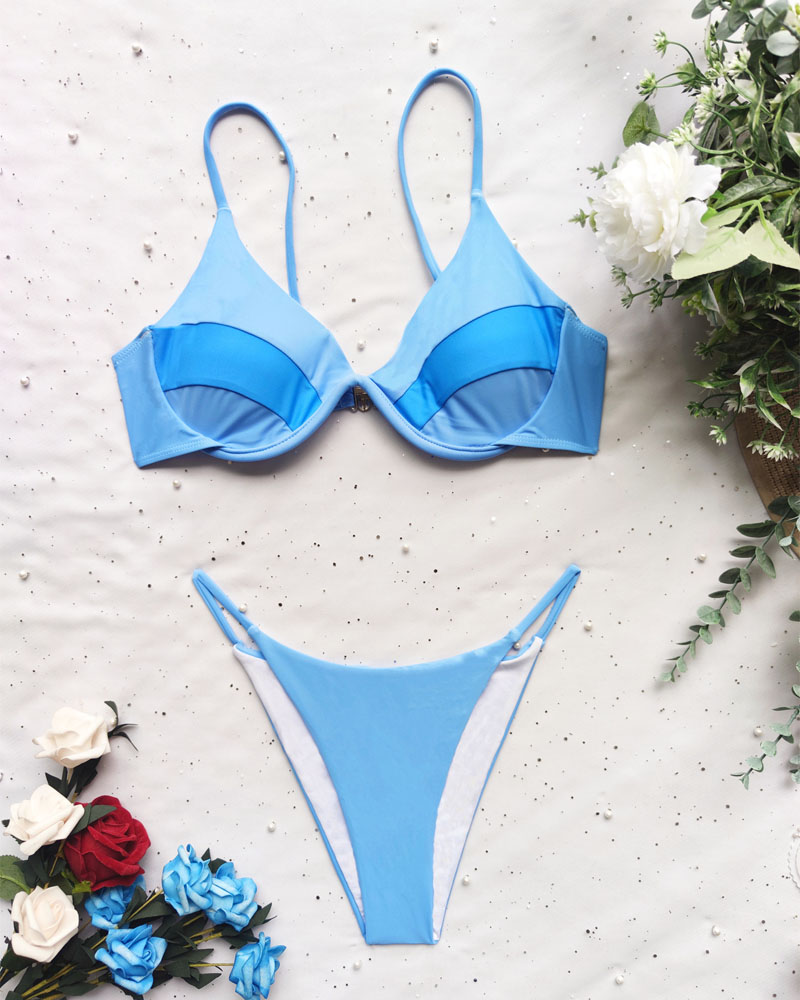

Contrast Paneled Underwire Bikini Set, Blue