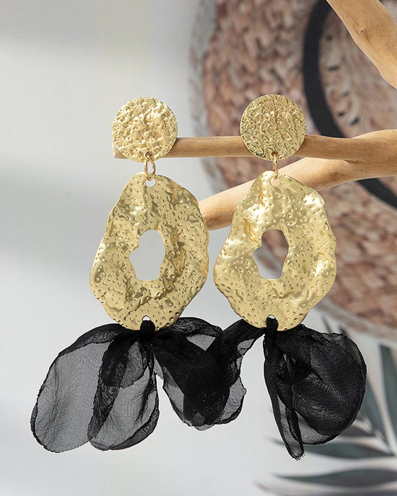 

1Pair Hollow Out Sheer Mesh Drop Earrings, Black