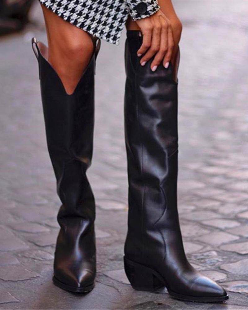 

Faux Leather Knee High Boots, Black