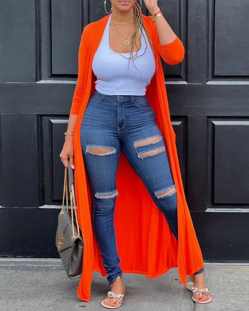 

Plus Size Pocket Design Open Front Longline Coat, Orange