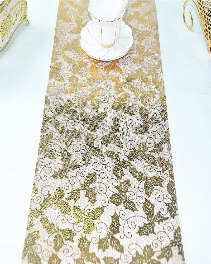 

1pc Leaf Glitter Metallic Golden Table Decor Thin Mesh Sparkle Wedding Party Home Decorations, Brown
