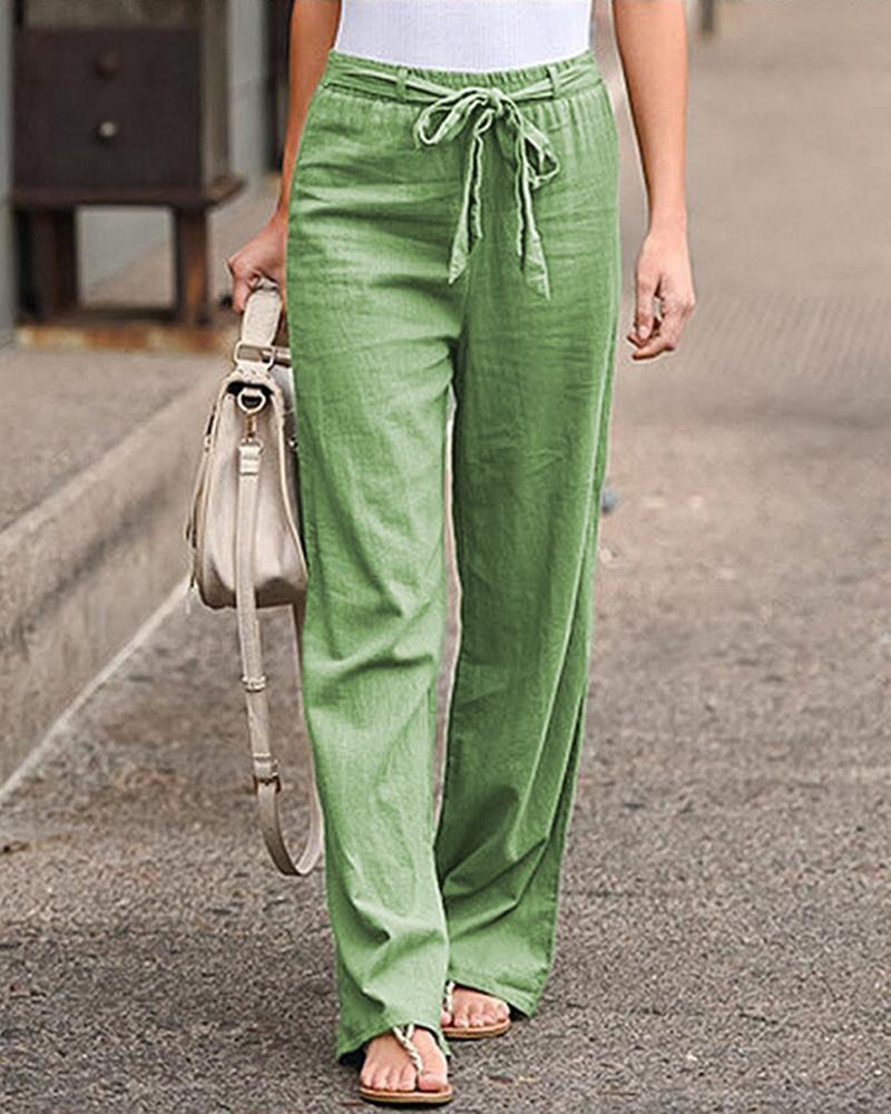 

Tied Detail Straight Leg Pants, Green