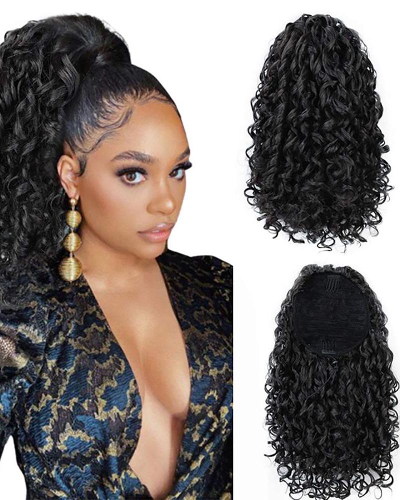 

8 Inches Curly Drawstring Short Ponytail Clip Hair Extensions Ponytail Hair Piece, Black