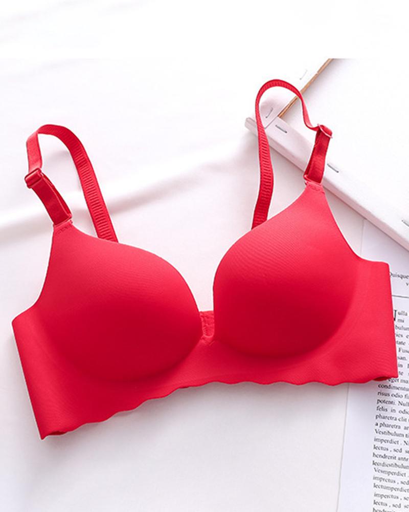 

Frill Hem Smothing Seamless Wireless Lift Bra, Red