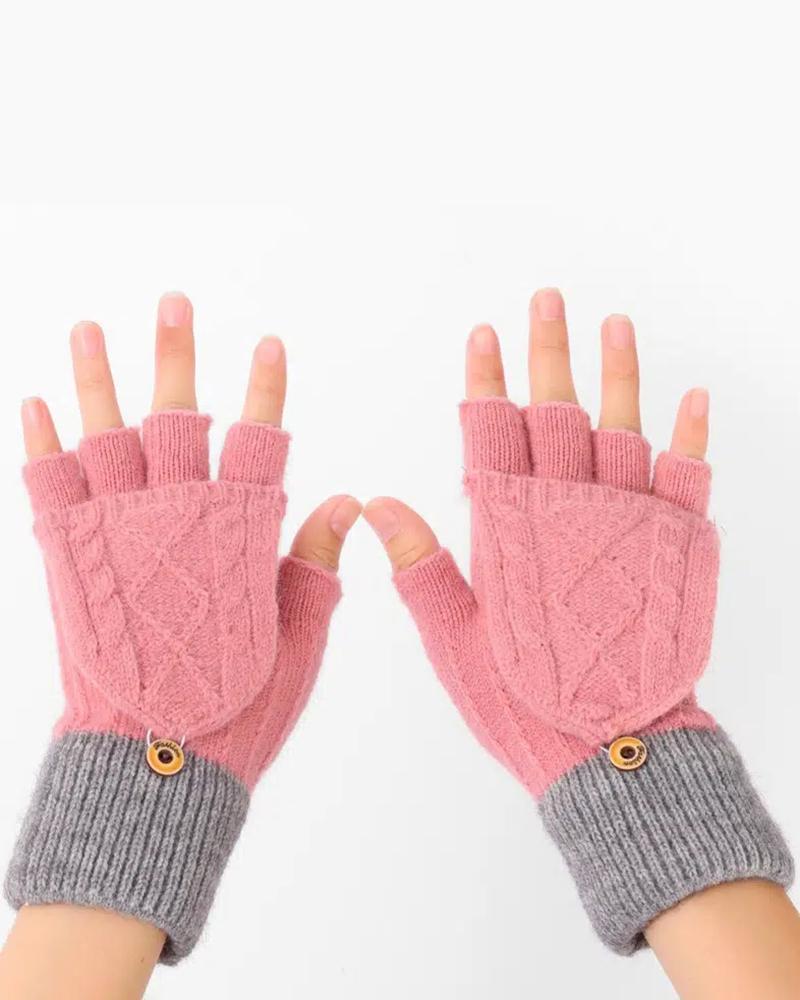 

1Pair Mitten Flap Classic Style Warm Half Fingerless Gloves, Pink