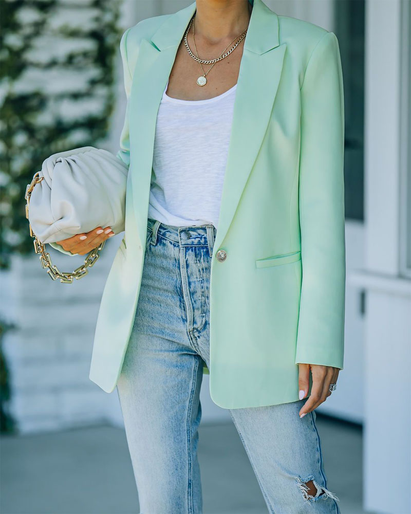

Long Sleeve Lapel Collar Blazer, Green