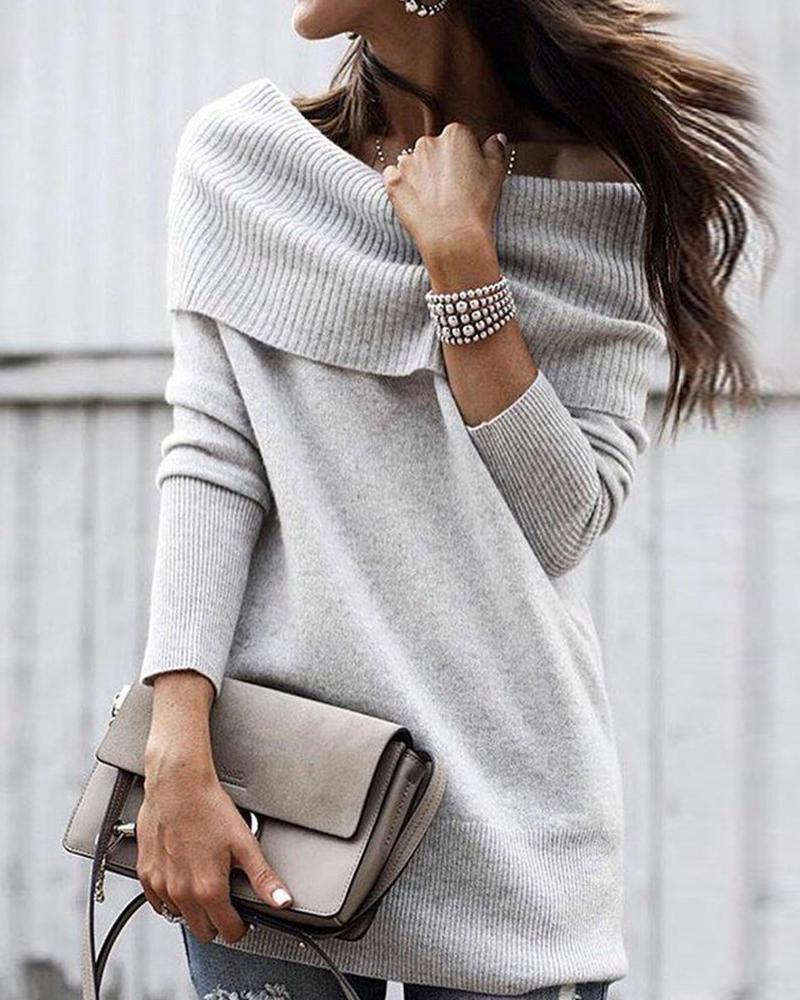 

Off Shoulder Long Sleeve Sweater Dress, Gray