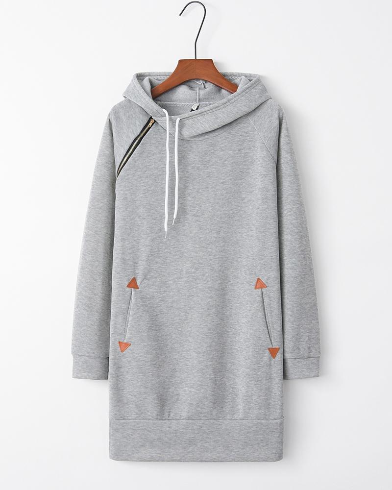 

Solid Long Sleeve Hoodies Loose Sweat Dresses, Light gray