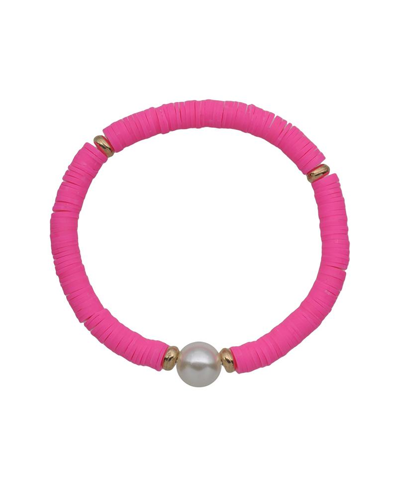 

Beaded Decor Boho Clay Bracelet, Pink