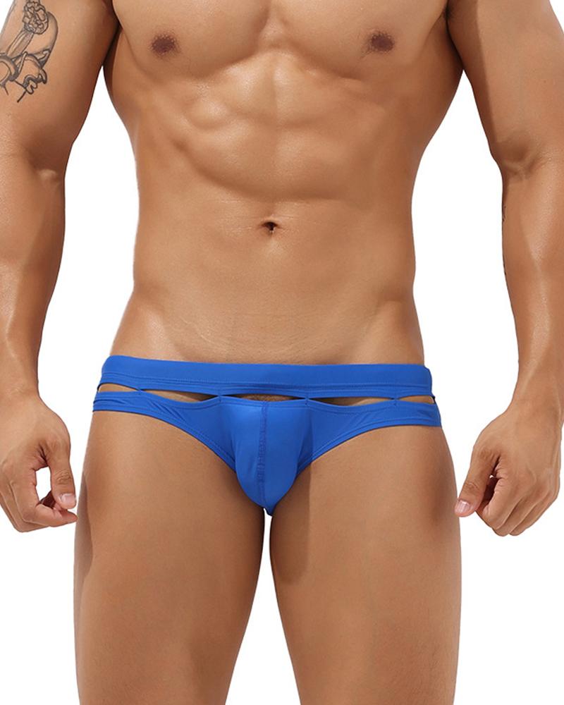 

Solid Color Cut-out Low Waist Skinny Underpants, Dark blue