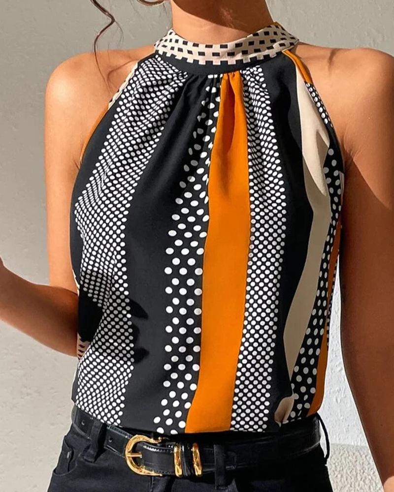 

Polka Dot Print Sleeveless Tank Top, Black